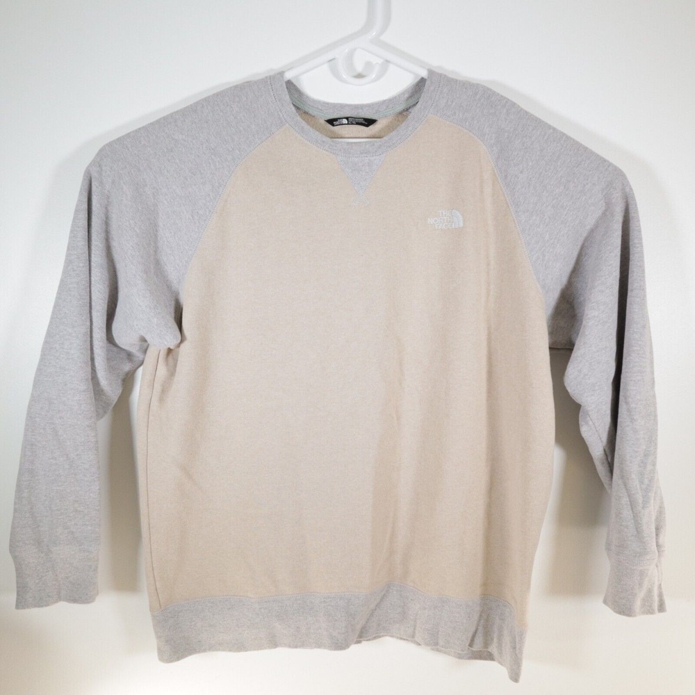 The North Face Mens Raglan Crewneck Sweatshirt TNF Embroidered Beige Gray XL